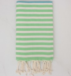 Fouta bleu bondi, vert prairie et blanc crème 