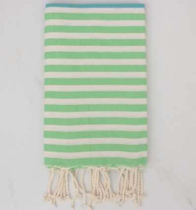 Fouta bleu bondi, vert prairie et blanc crème