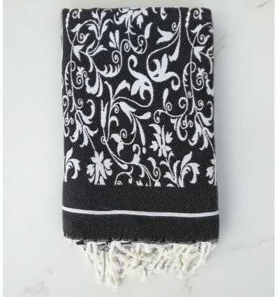 Fouta fleur gris noir et blanc