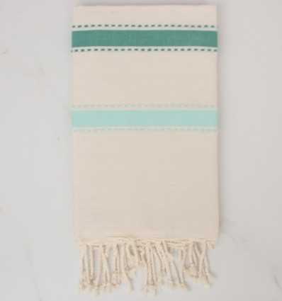 Fouta arabesque blanc crème, vert et turquoise