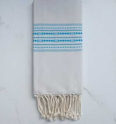 Fouta thalasso gris bleu clair avec motifs azur