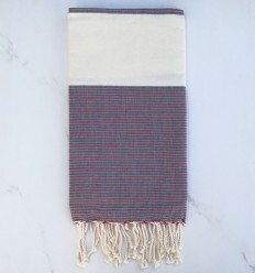 Fouta plate blanc crème et rouge bordeaux avec rayures 