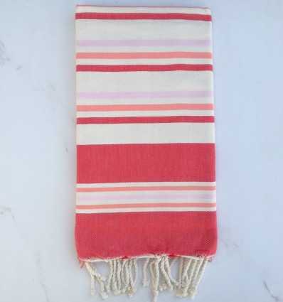 Fouta plate blanc crème, rouge, saumon et rose