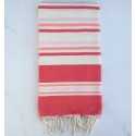 Fouta plate blanc crème, rouge, saumon et rose 