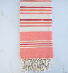 Fouta plate blanc crème, rose clair , rouge et orange 