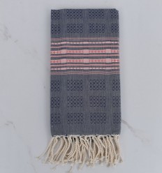 Fouta thalasso bleu avec motifs rose 