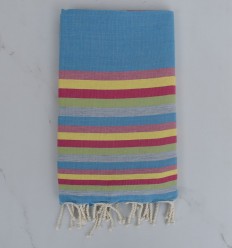 Fouta plate bleu, rose, jaune et vert 