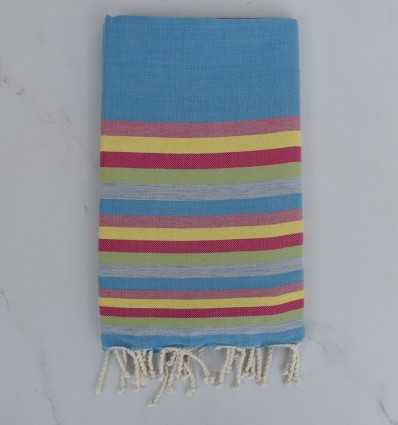 Fouta plate bleu, rose, jaune et vert