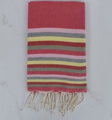 Fouta plate 6 couleurs rose, rose clair, gris, jaune, rouge et vert pale 