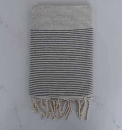 Fouta nid d'abeille beige clair rayée gris