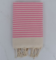 FOUTA nid d'abeille rayée 1 cm rayure rose clair 