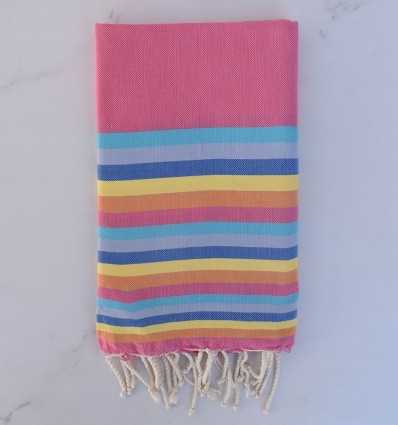 Fouta plate 6 couleurs rose, azur, bleu gris,bleu ,jaune et orange