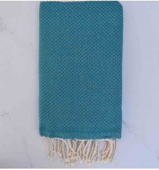 Fouta nid d'abeille unie couleur bleu canard 