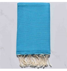 Fouta nid d'abeille unie bleu céleste 
