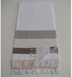 Fouta éponge blanc, marron et beige 