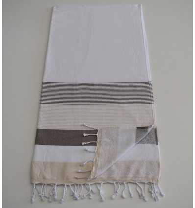 Fouta éponge blanc, marron et beige