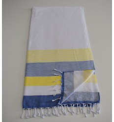 Fouta éponge blanc, jaune et bleu 