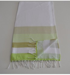 Fouta éponge blanc, vert clair et kaki clair 