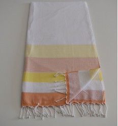 Fouta éponge blanc, jaune et orange 