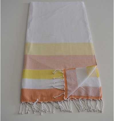 Fouta éponge blanc, jaune et orange