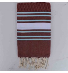 Fouta nid d'abeille rouge bourgogne rayée blanc et bleu clair 