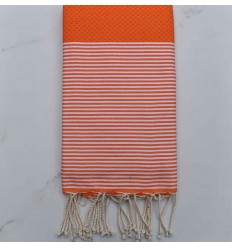 Fouta nid d'abeille orange rayée blanc Fouta Tunisia - 1 2