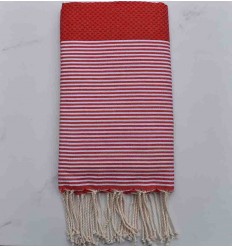 FOUTA NID D'ABEILLE rouge groseille rayée blanc Fouta Tunisia - 1 2