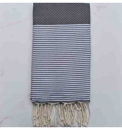 Fouta gris plomb rayée blanc