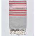 Fouta arabesque gris clair avec rayures rouge 