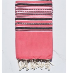 Fouta arabesque rose fraise avec rayures anthracite 