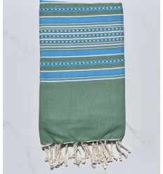 Fouta arabesque vert avec rayures bleu 