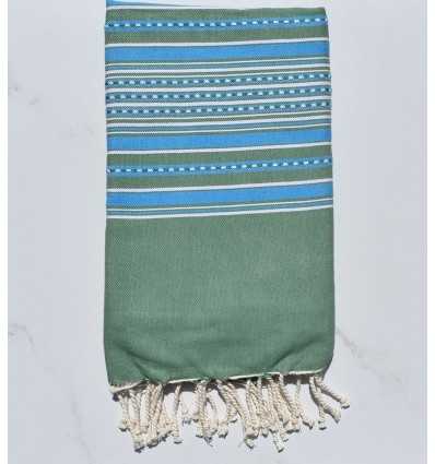 Fouta arabesque vert avec rayures bleu