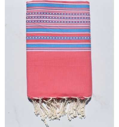 Fouta arabesque rose avec rayures bleu