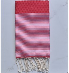 FOUTA NID D'ABEILLE Groseille rayée blanc Fouta Tunisia - 1 2