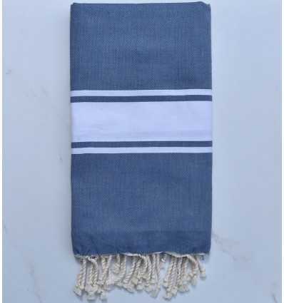 Fouta plate bleu guède