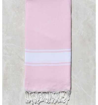 grande fouta rose clair bande blanche