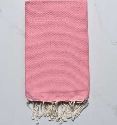 Fouta nid d'abeille unie rose pastel