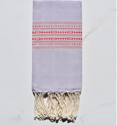 Fouta thalasso lavande clair avec motifs rouge 