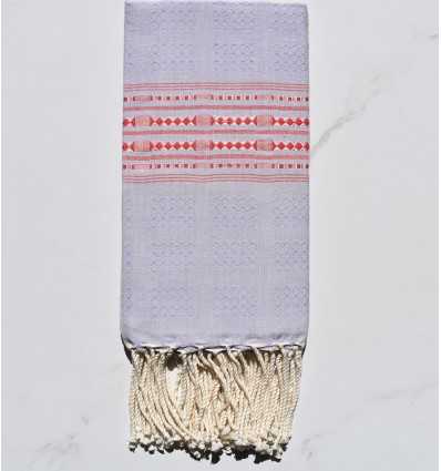 Fouta thalasso lavande clair avec motifs rouge