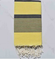 Fouta arthur jaune avec rayures bleu jean foncé 
