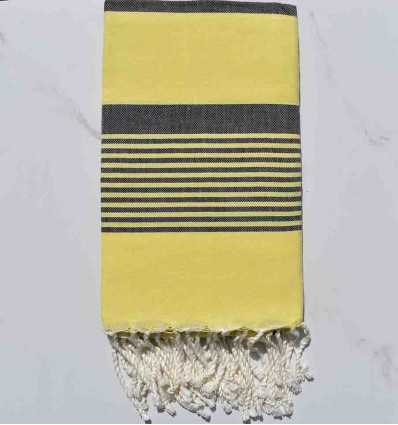 Fouta arthur jaune avec rayures bleu jean foncé