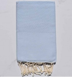 FOUTA Nid d'abeille unie bleu clair 