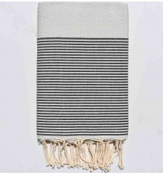FOUTA NID D'ABEILLE gris perle clair rayée gris anthracite 