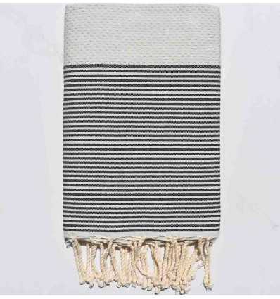 FOUTA NID D'ABEILLE gris perle clair rayée gris anthracite