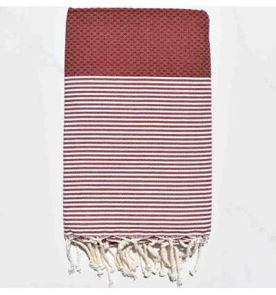 Fouta rouge bourgogne rayée blanc