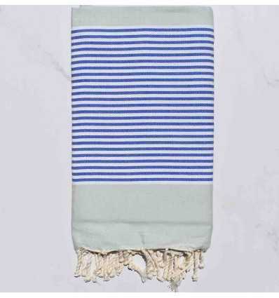 Fouta plate vert pale rayée bleu et blanc