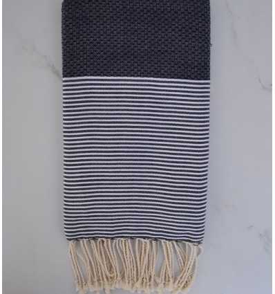 Fouta nid d'abeille bleu jean foncé