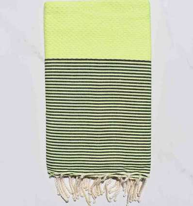 Fouta nid d'abeille jaune fluo rayée anthracite