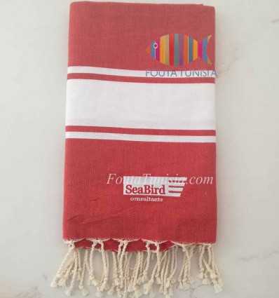 Fouta Brodée Sea Bird couleur rouge