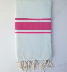 Fouta Plate bleu pale rayée rose 